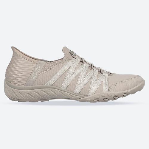 Women's Wide Fit Skechers 100593 Breathe Easy Roll With Me Shoes - Taupe