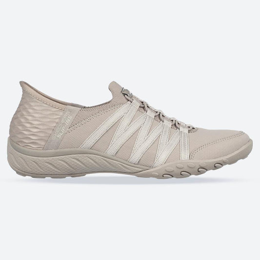 Women's Wide Fit Skechers 100593 Breathe Easy Roll With Me Shoes - Taupe