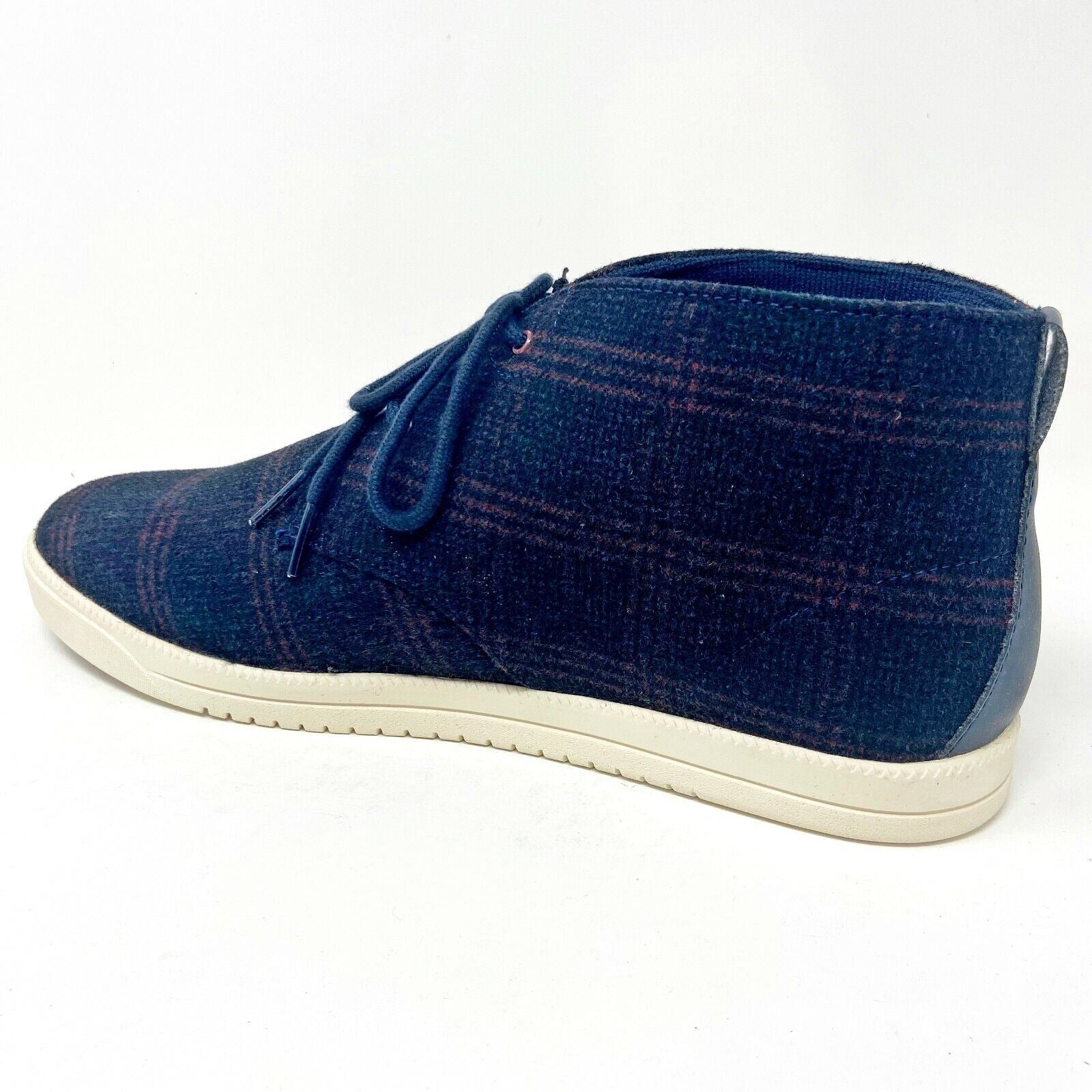 Clae Strayhorn Textile Deep Navy Plaid Wool Mens Mid Premium Casual Sneakers