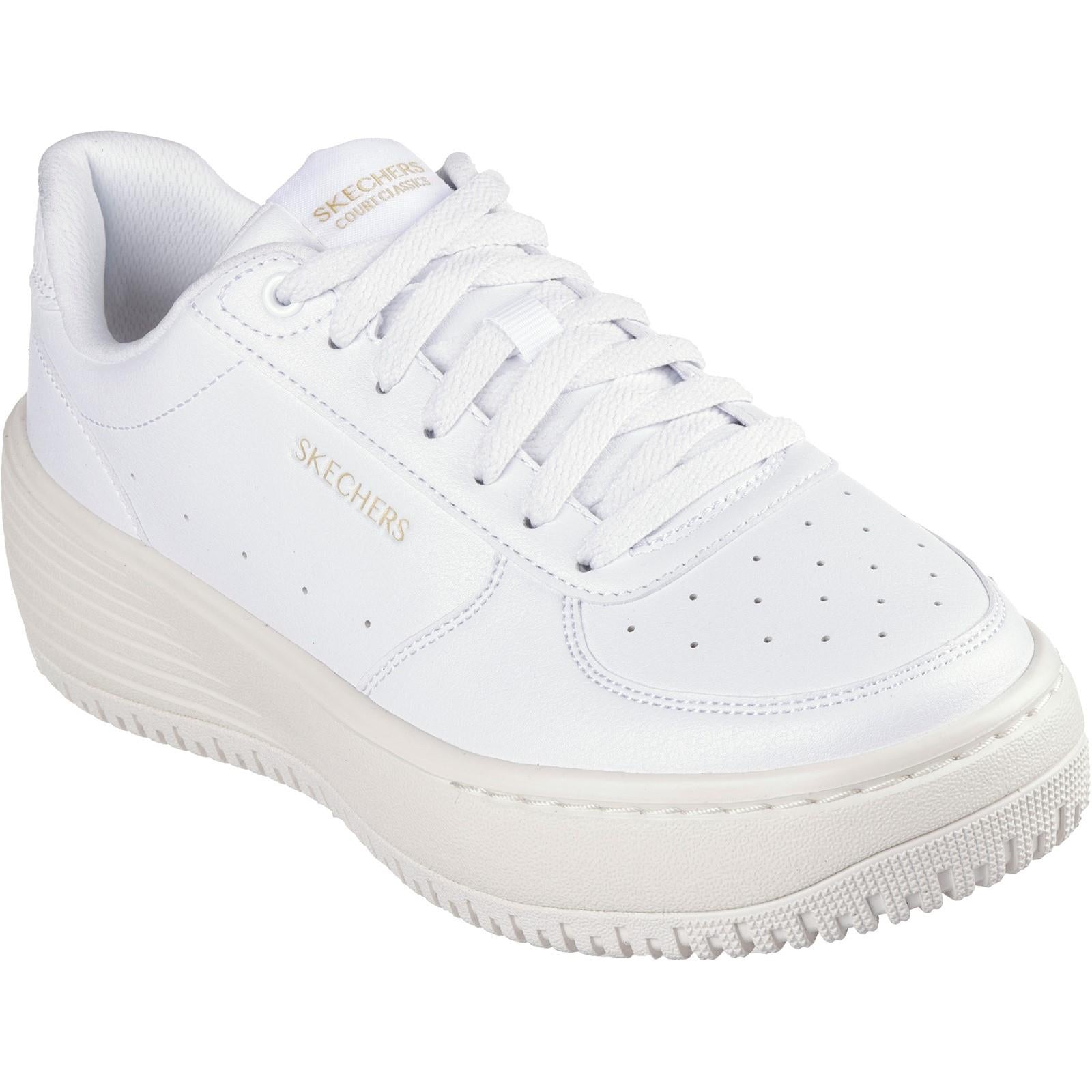 Women's Wide Fit Skechers 185110 Court Classics Grand 92 Be Lifted Trainers - White/Natural