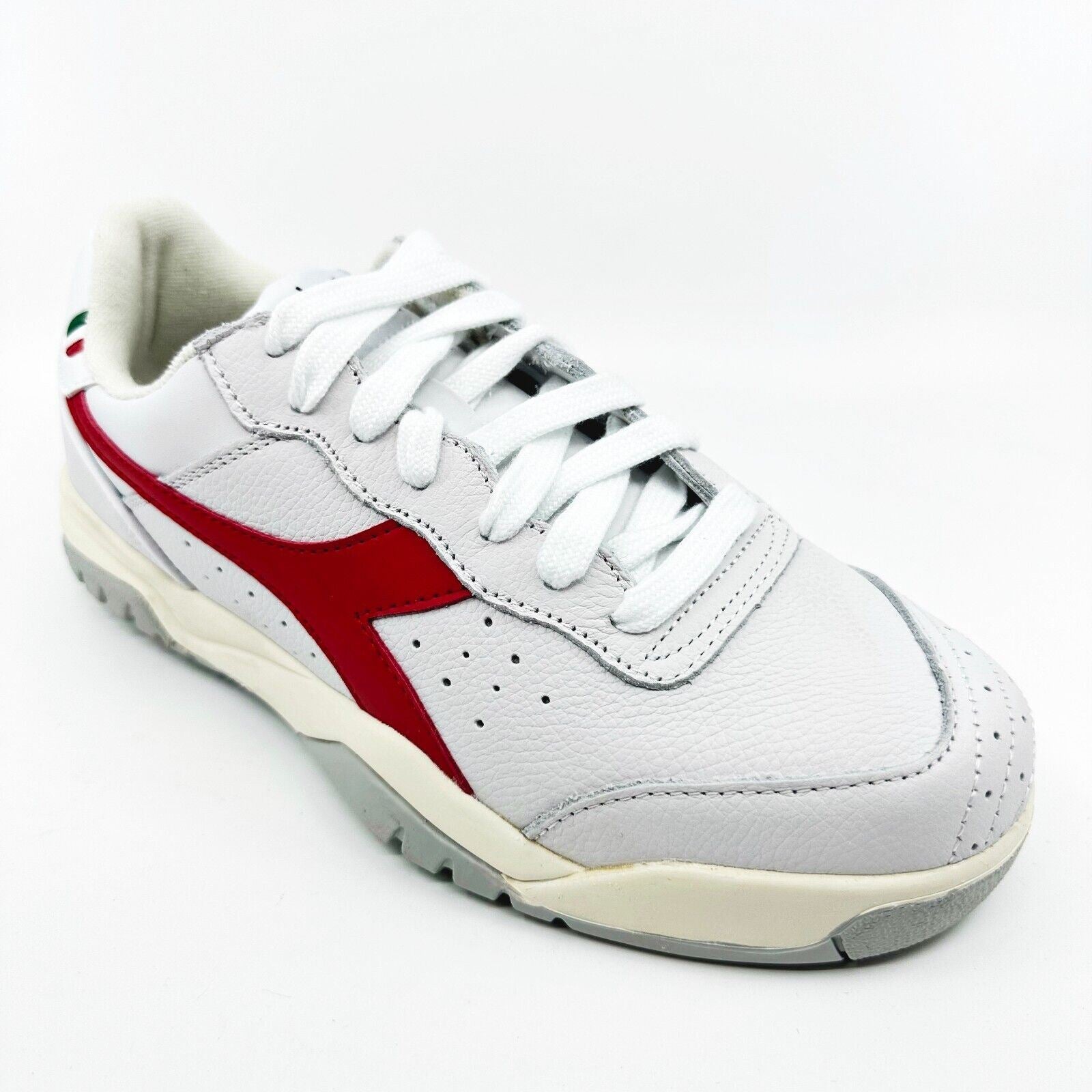 Diadora Maverick H.O.C. White Red Italy Mens Full Grain Leather Sneakers