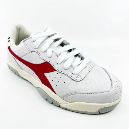 Diadora Maverick H.O.C. White Red Italy Mens Full Grain Leather Sneakers