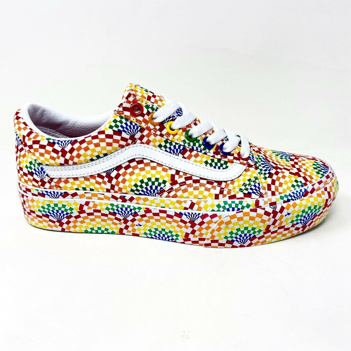 Vans Old Skool Platform (Pride) Multi True White Multi LGBTQ Womens Casual Shoes
