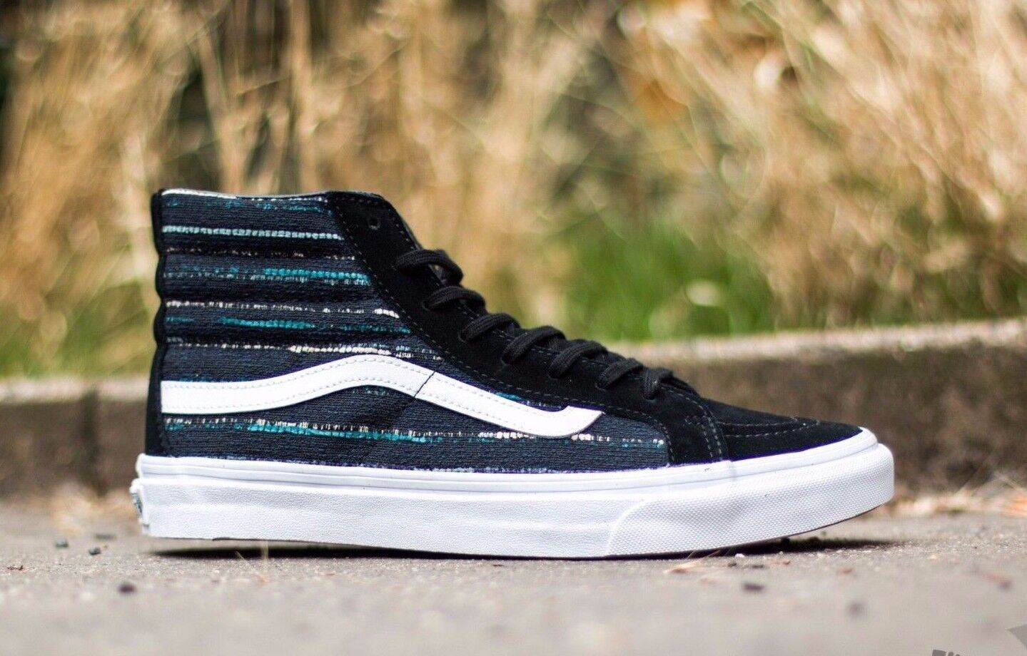 VANS Sk8 Hi Slim (Italian Weave) Black Navy Sneakers Womens Size 5