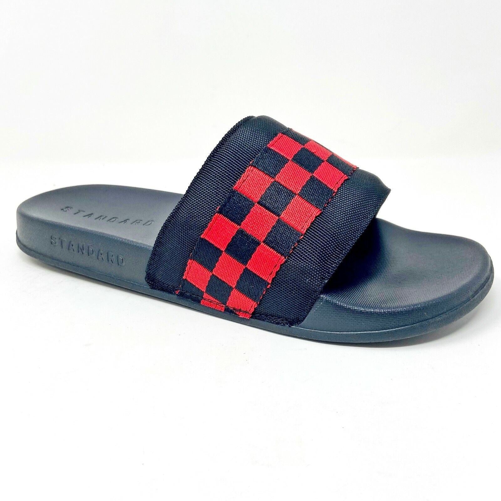 STNDRD Standard Los Angeles Monaco Checkerboard Black Red Mens Slides Sandals