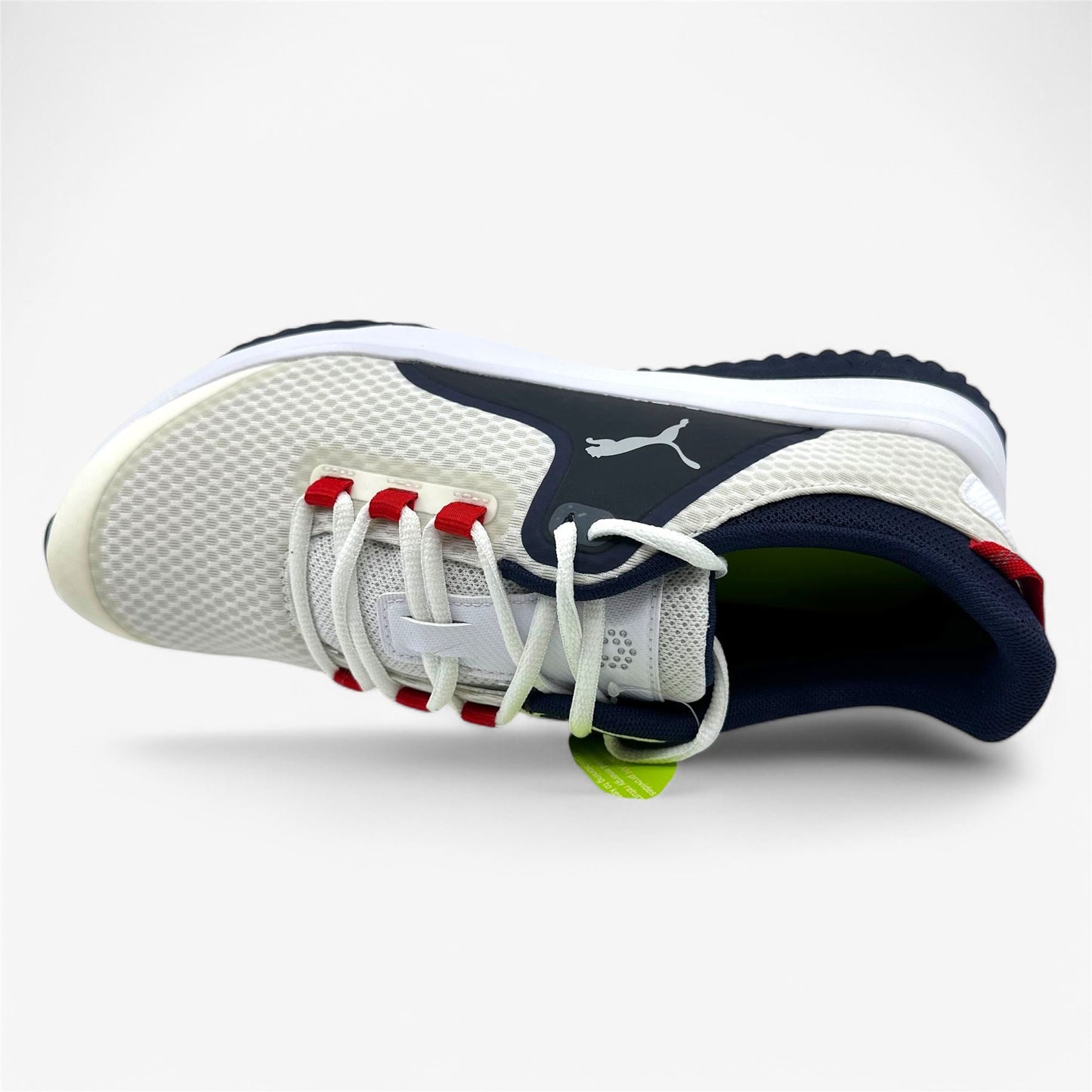 PUMA Fusion Grip White Silver Navy Mens Spikeless Golf Shoes