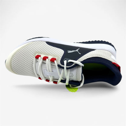PUMA Fusion Grip White Silver Navy Mens Spikeless Golf Shoes