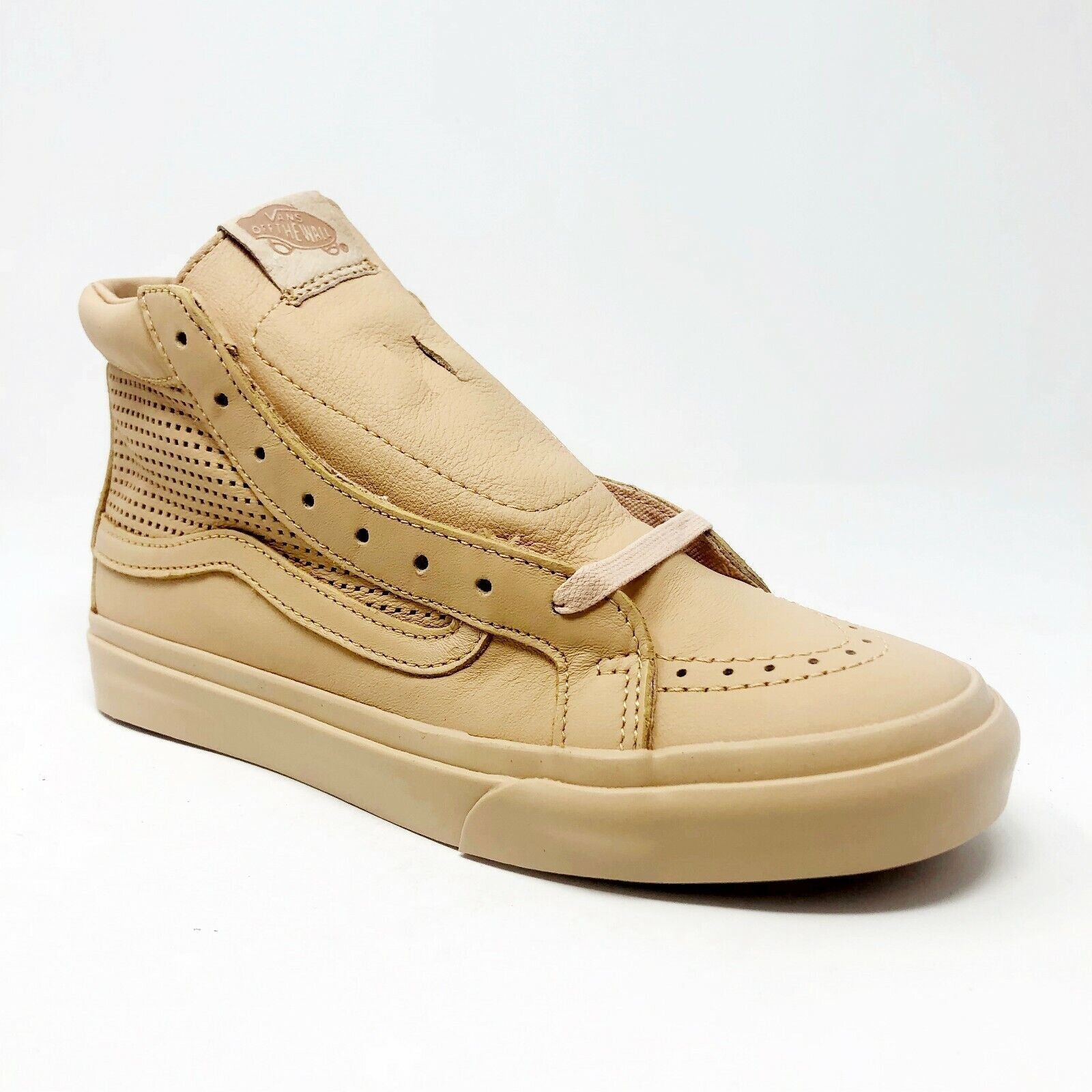 Vans Sk8 Hi Slim Cutout (Square Perf) Amberlight Beige Womens Leather Shoes