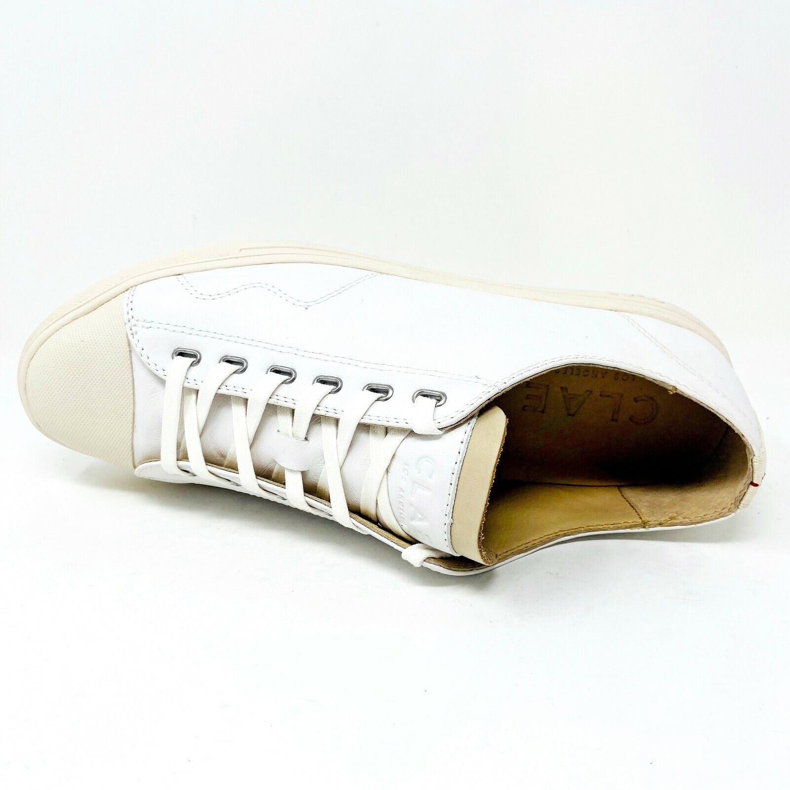 Clae Herbie SP White Milled Leather Mens Premium Casual Sneakers