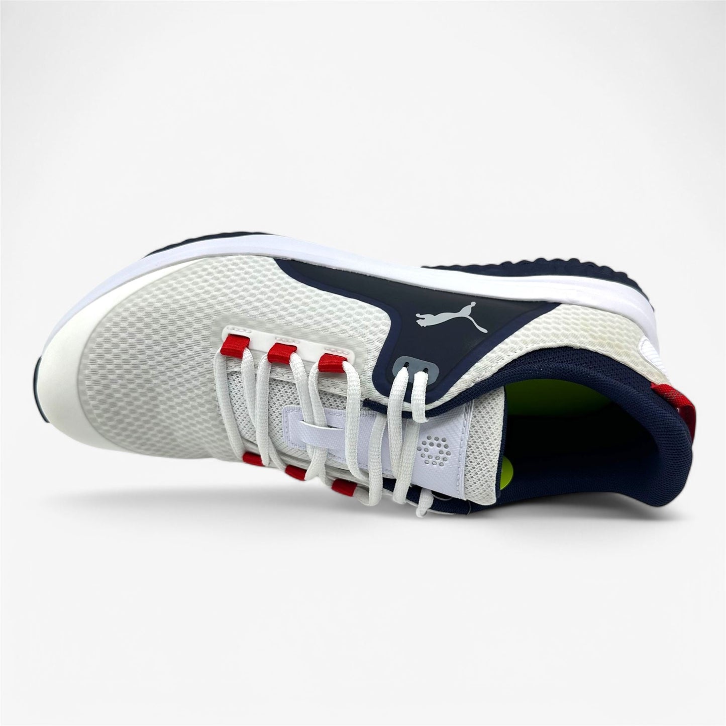 PUMA Fusion Grip White Silver Navy Mens Extra Wide Spikeless Golf Shoes