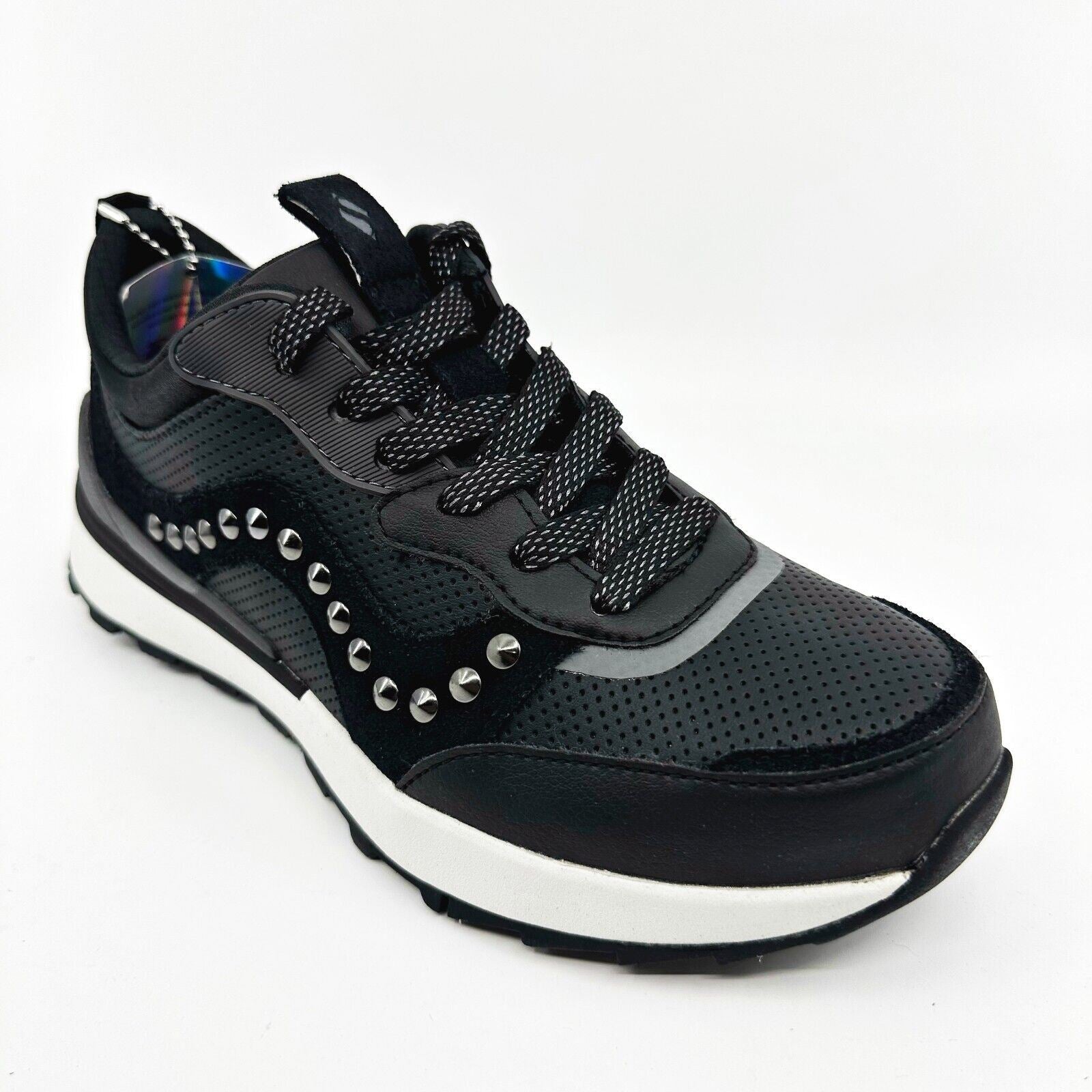 Skechers Sunny Street Leatheret Black Gray Womens Comfort Athletic Sneakers