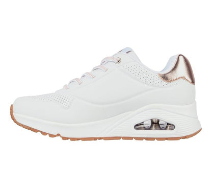 Women's Wide Fit Skechers Uno 155196W Shimmer Away Trainers - White