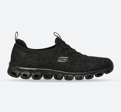 Women's Wide Fit Skechers 104198 Glide Step Grand Flash Trainers - Black