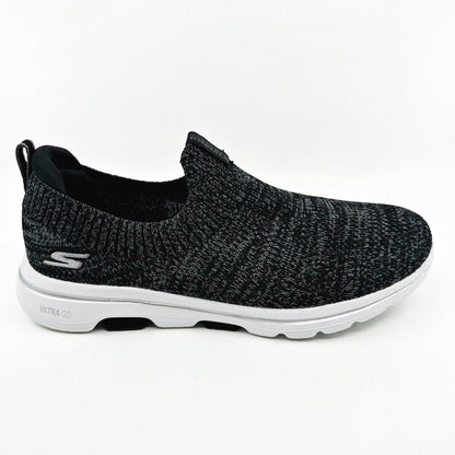 Skechers Go Walk 5 Trendy Step Black Gray Womens Size 8 Wide Comfort Shoes