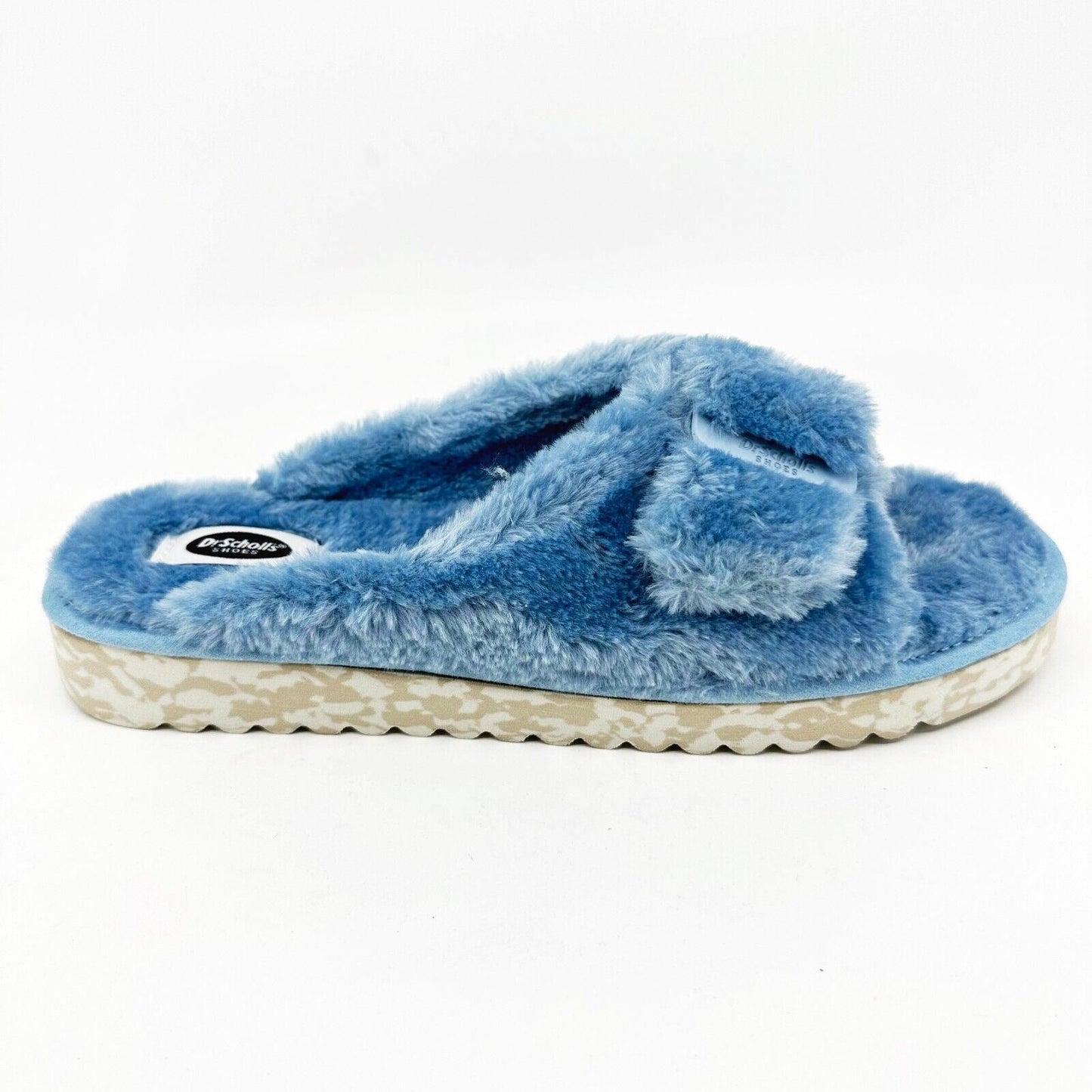 Dr Scholls Staycay OG Sky Blue Faux Fur Womens Slippers Slide Sandals