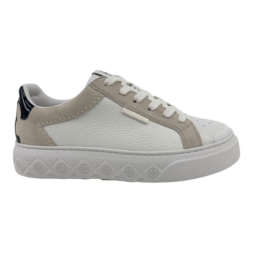 Tory Burch Ladybug Titanium White Black Womens Casual Tumbled Leather Sneaker