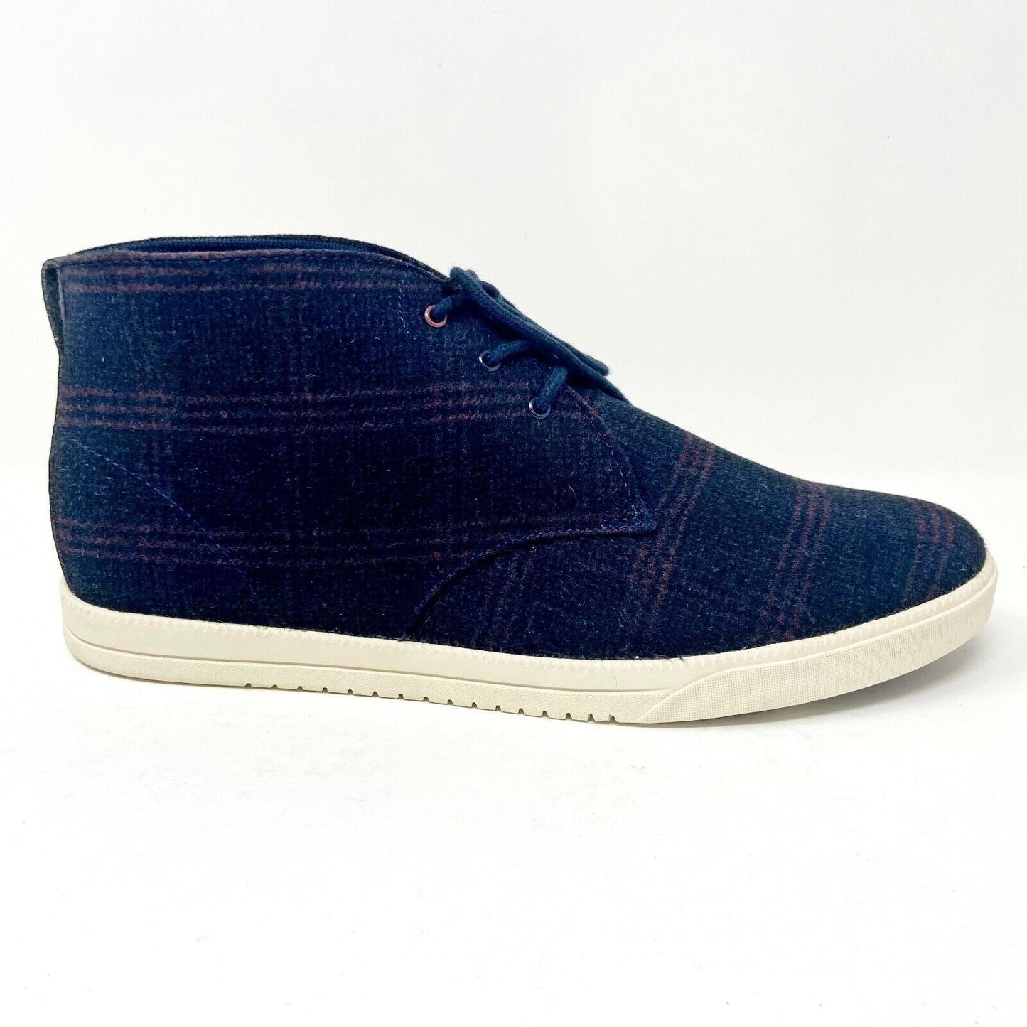 Clae Strayhorn Textile Deep Navy Plaid Wool Mens Mid Premium Casual Sneakers