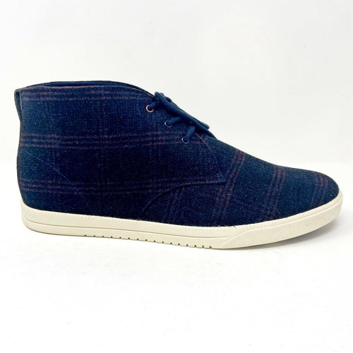 Clae Strayhorn Textile Deep Navy Plaid Wool Mens Mid Premium Casual Sneakers