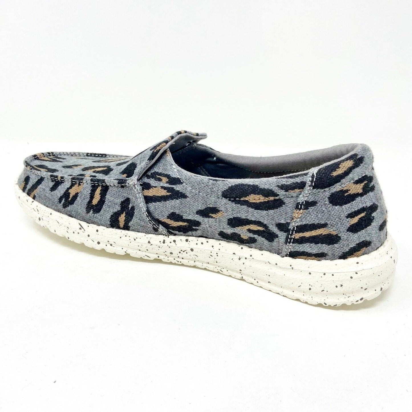 Hey Dude Womens Misty Charcoal Cheetah Size 5 Slip On Walking Shoes