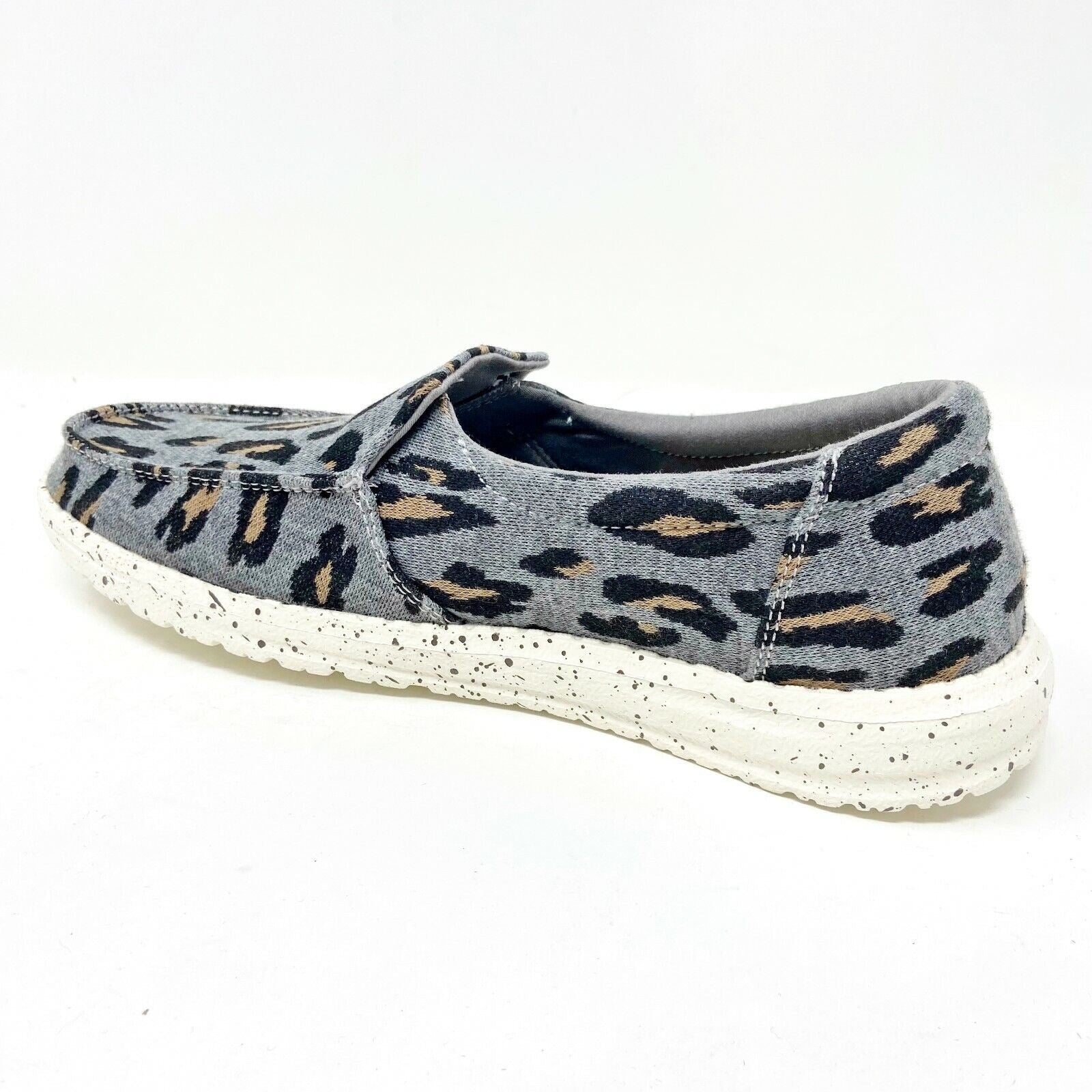 Hey Dude Womens Misty Charcoal Cheetah Size 5 Slip On Walking Shoes