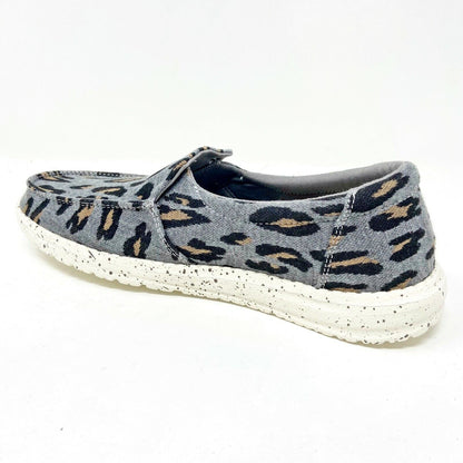 Hey Dude Womens Misty Charcoal Cheetah Size 5 Slip On Walking Shoes
