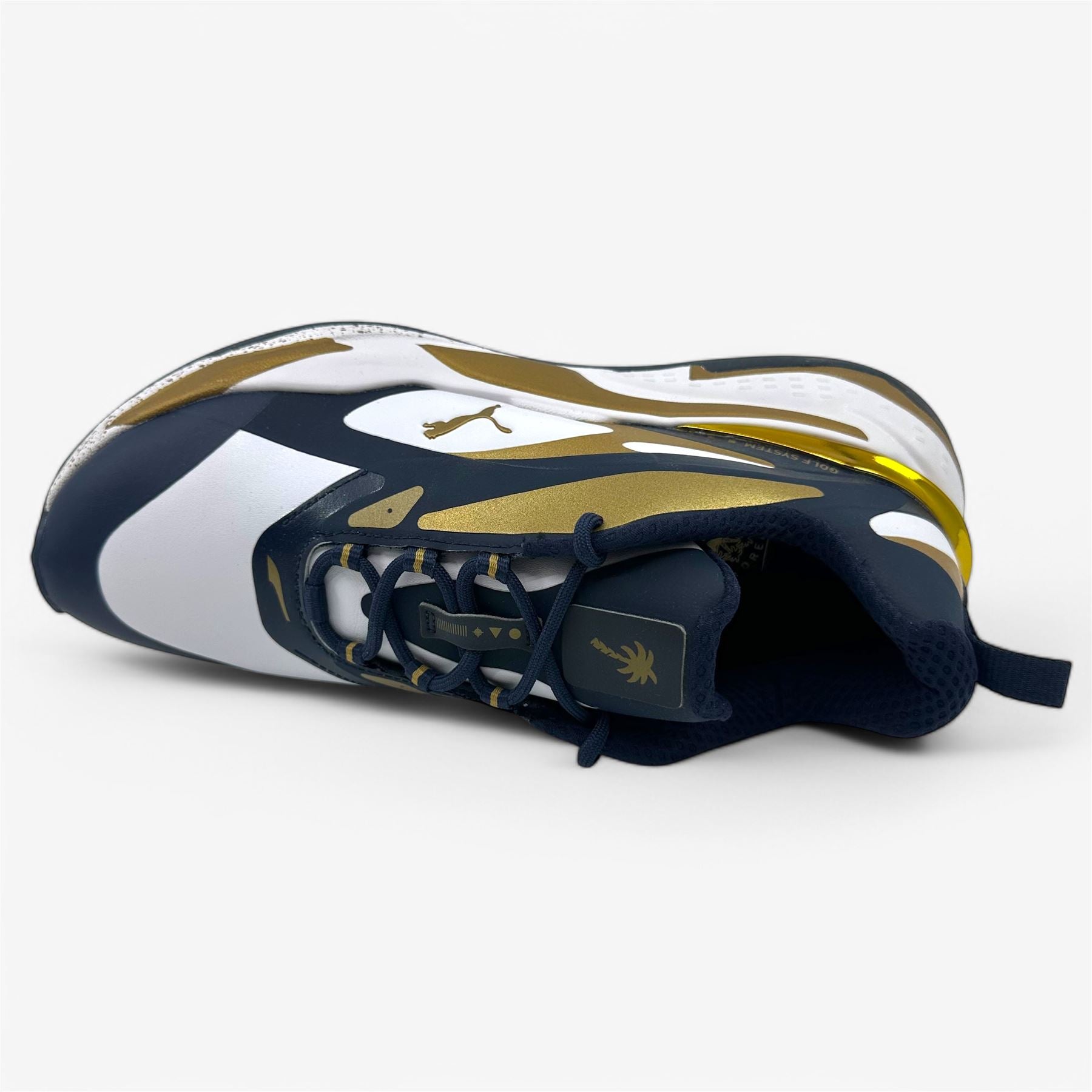 PUMA X PTC GS Fast Navy Blazer Gold White Mens Waterproof Golf Shoes
