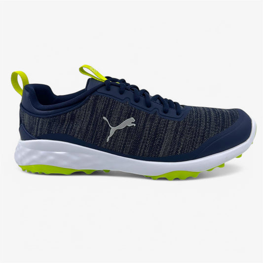 PUMA Fusion Pro Navy Silver Lime Mens Extra Wide Spikeless Golf Shoes