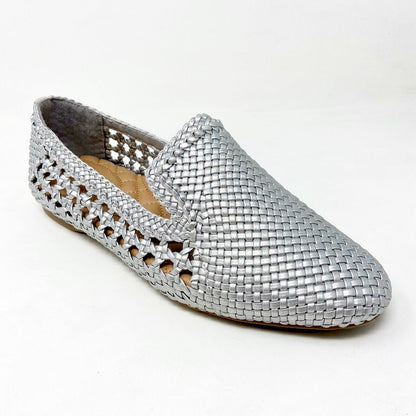 Birdies The Starling Silver Woven Womens Vegan Leather Slip On Flats Loafers