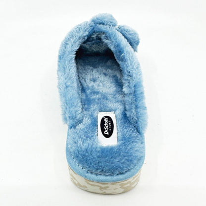 Dr Scholls Staycay OG Sky Blue Faux Fur Womens Slippers Slide Sandals