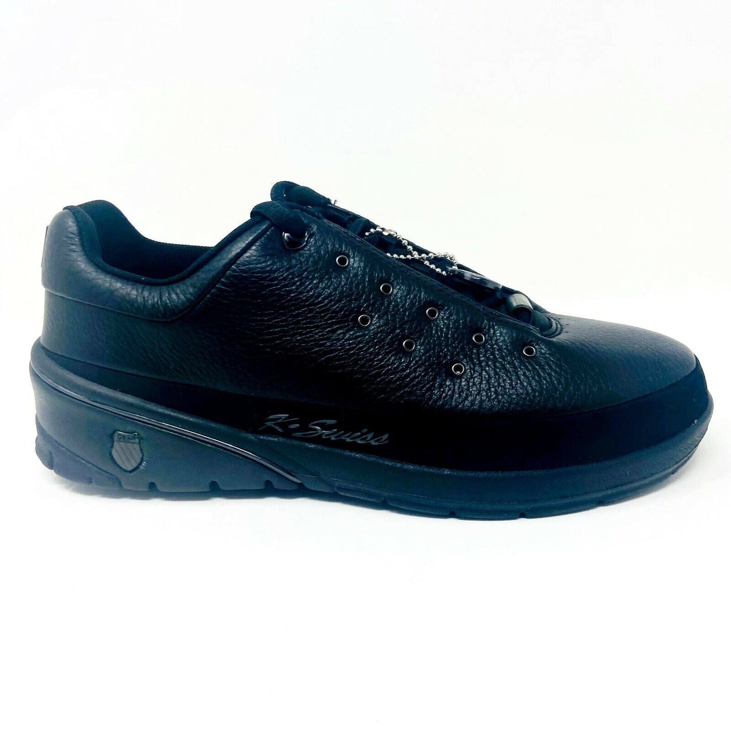 K-Swiss Pratt Black Chrome Leather Mens Retro Casual Sneakers 01131068