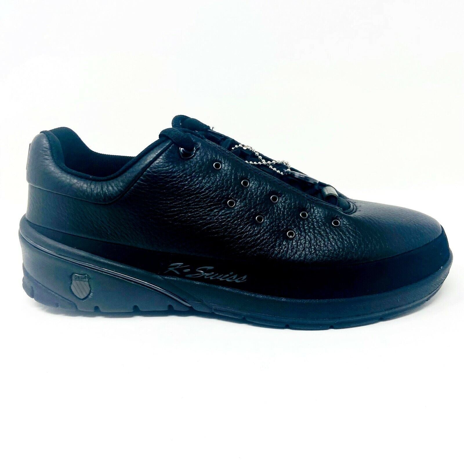K-Swiss Pratt Black Chrome Leather Mens Retro Casual Sneakers 01131068