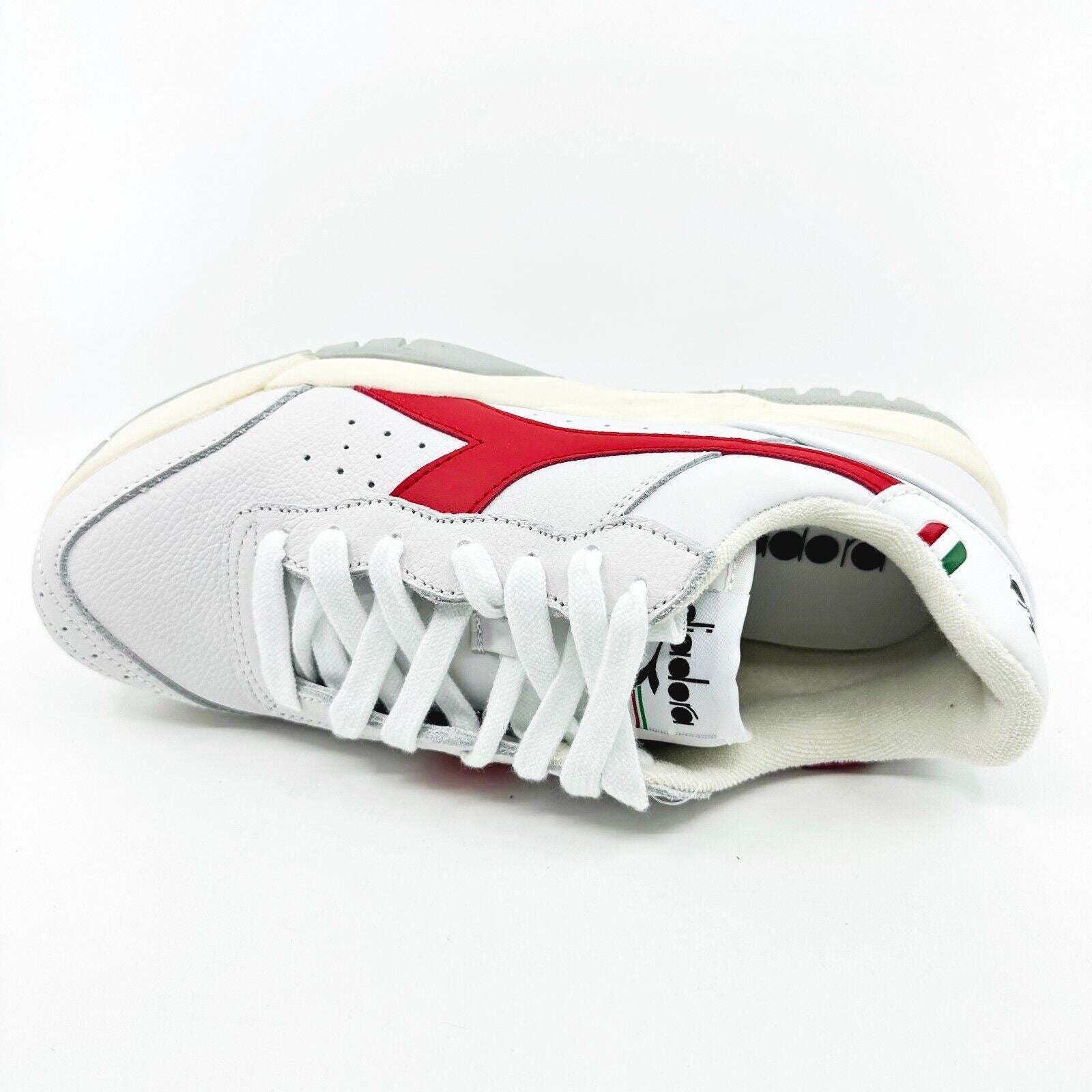 Diadora Maverick H.O.C. White Red Italy Mens Full Grain Leather Sneakers