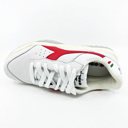 Diadora Maverick H.O.C. White Red Italy Mens Full Grain Leather Sneakers