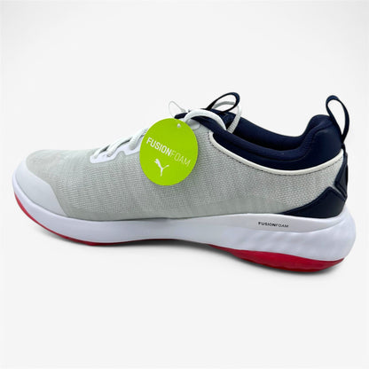 PUMA Fusion Pro White Navy Red Mens Extra Wide Spikeless Golf Shoes