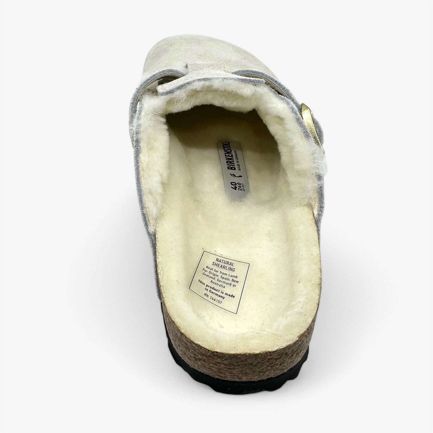Birkenstock Boston VL Shearling Antique White Womens Casual Soft Footbead Clog