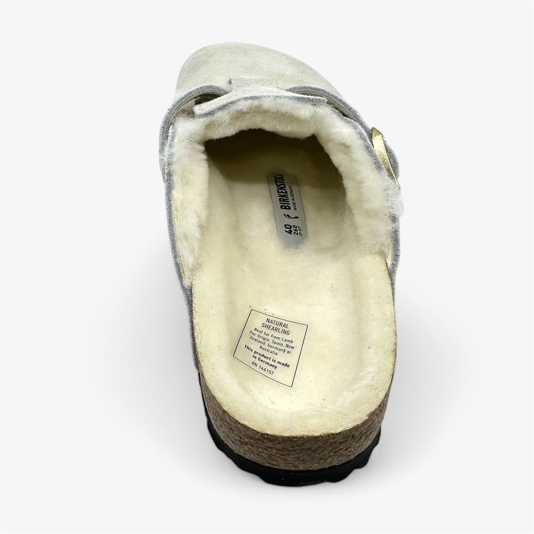 Birkenstock Boston VL Shearling Antique White Womens Casual Soft Footbead Clog